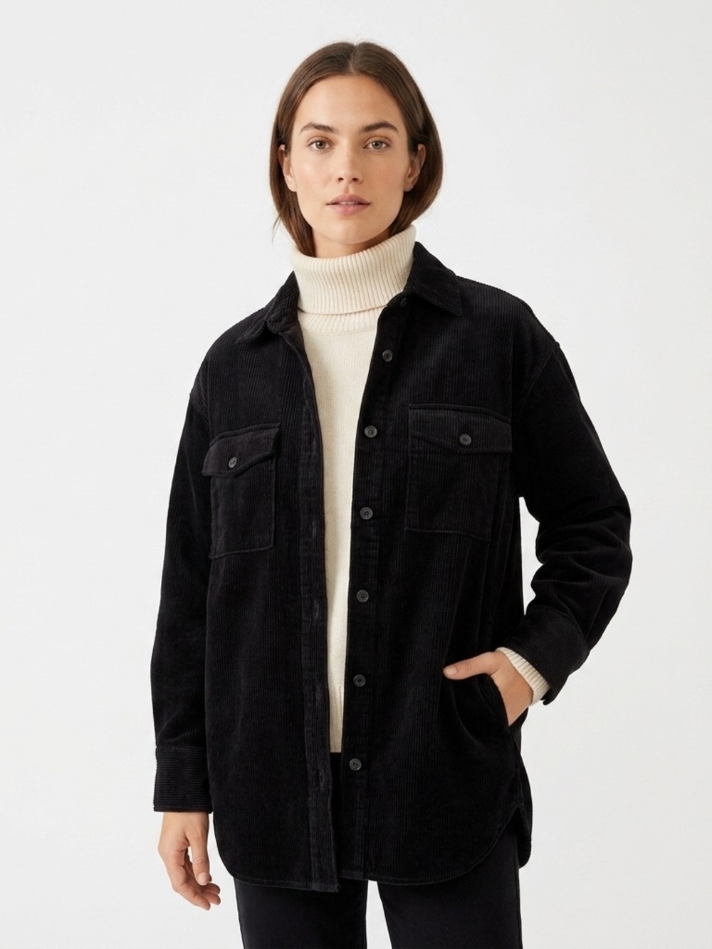 Joe Fresh Black Corduroy Shacket Button Down Shirt Jacket - NWOT L